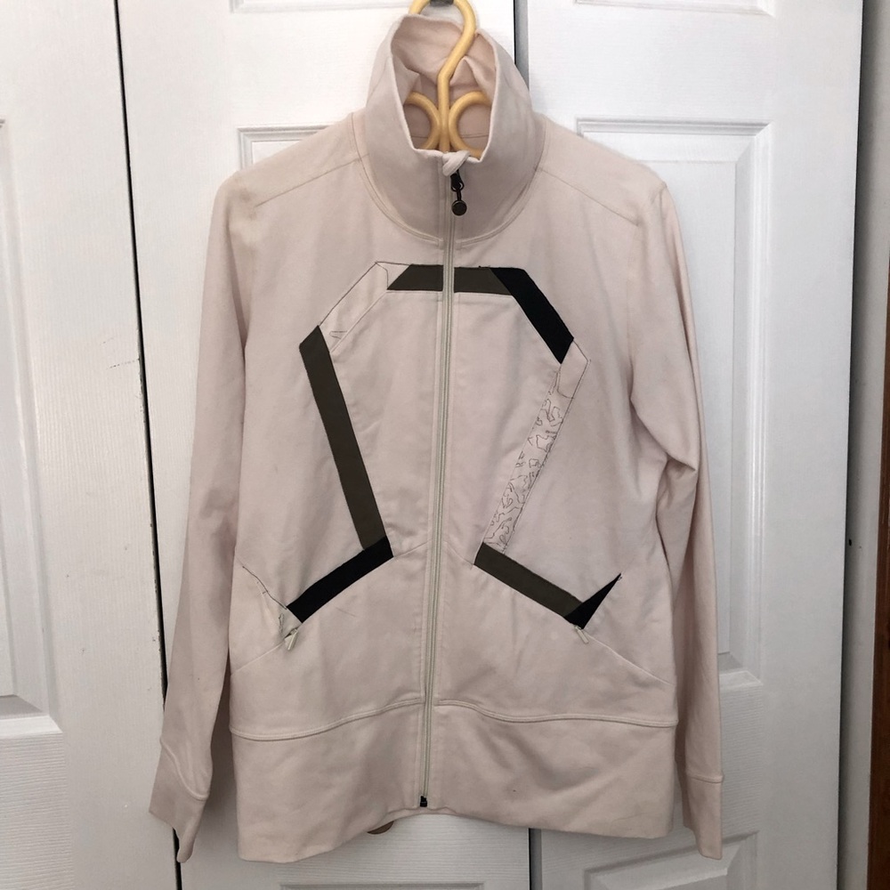 Lululemon Origami Stride Full Zip Cream with Brown Accents Size Large